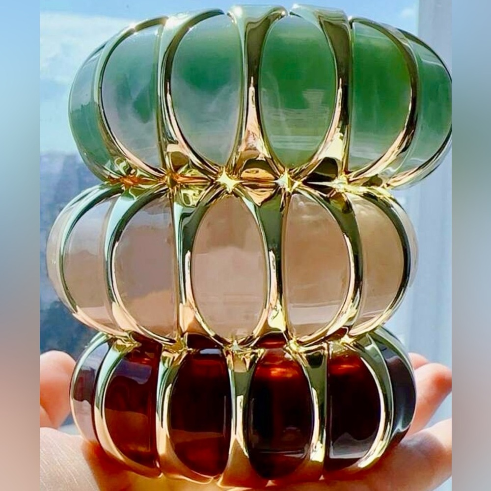 Bubble Stacked Glass Sculpture with Gold Accents